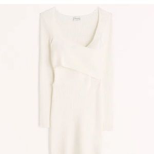 Women's Abercrombie & Fitch Long-Sleeve Wrap-Front Mini Sweater Dress in White